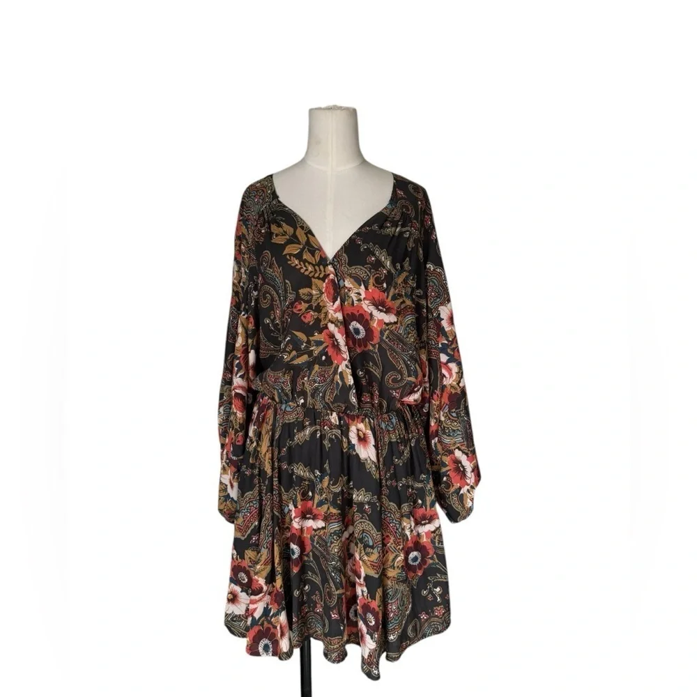Free People High Plains Boho Ballon Sleeve Mini Dress in Paisley Print Size S